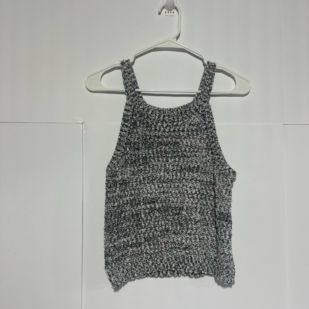 POL Women's Black and White Knit Sweater Cropped Tank Top